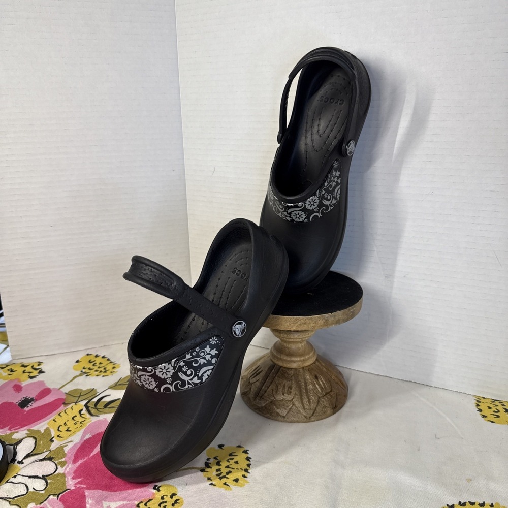 Crocs Sling Back Non Slip Shoes Women's Size 6W Working Slip Resistant Black